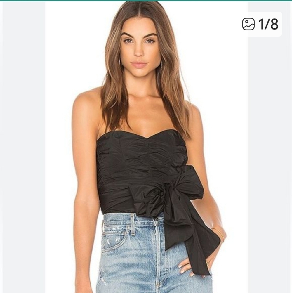 Rebecca Taylor Elegant Black Strapless Bow Blouse